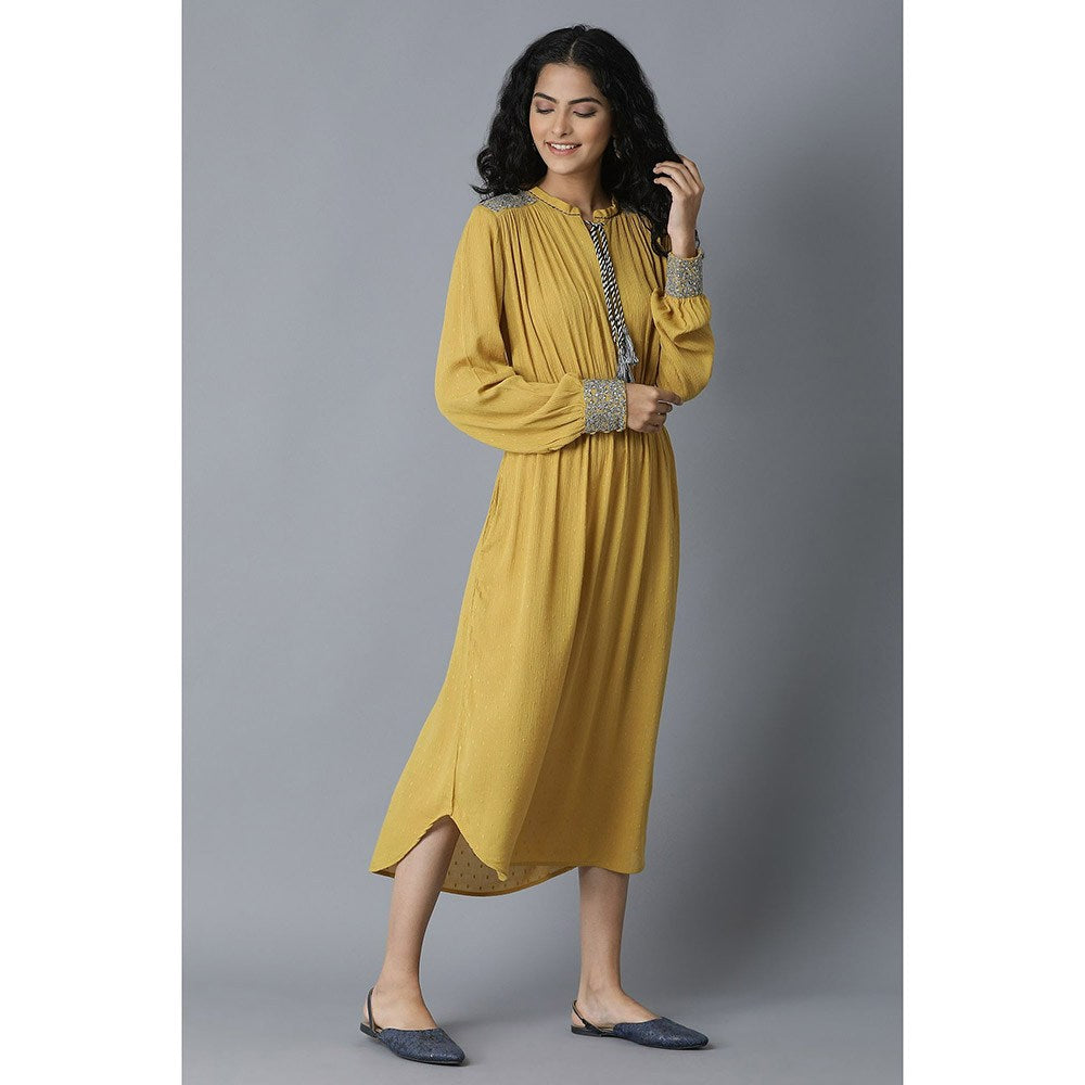 W Yellow Embroidered Midi Dress