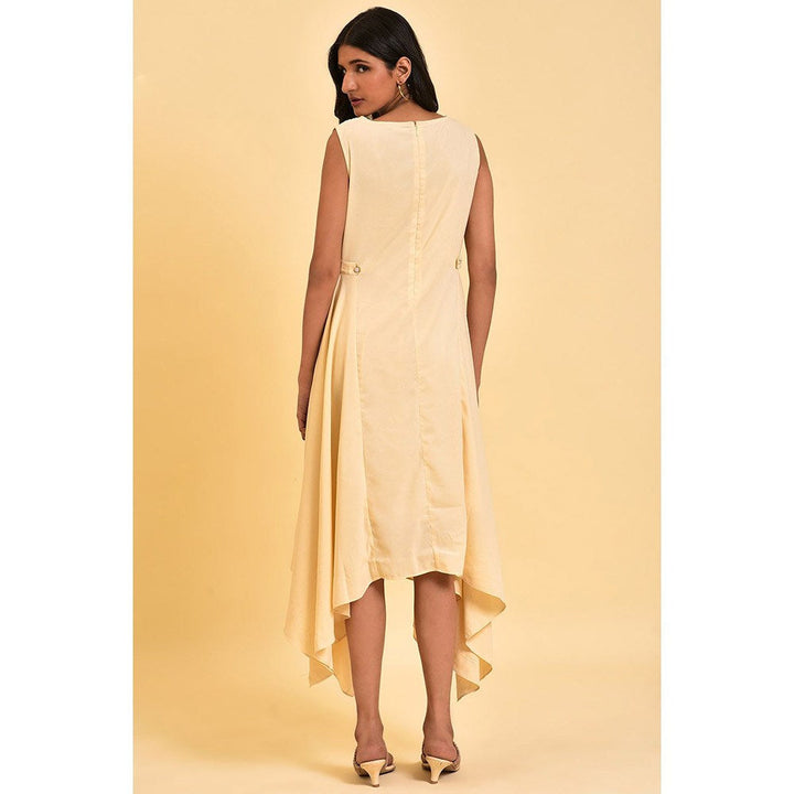 W Ecru Sleeveless Asymmetrical Embroidered Dress