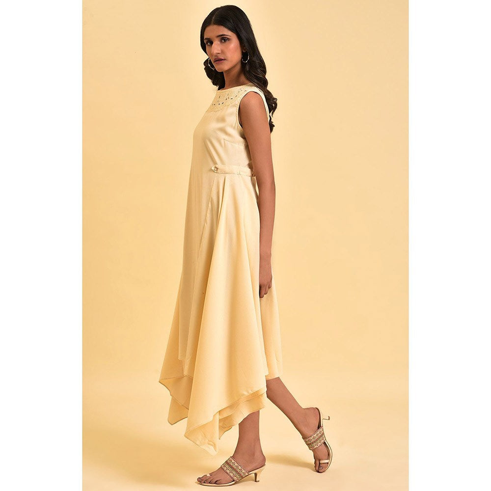 W Ecru Sleeveless Asymmetrical Embroidered Dress