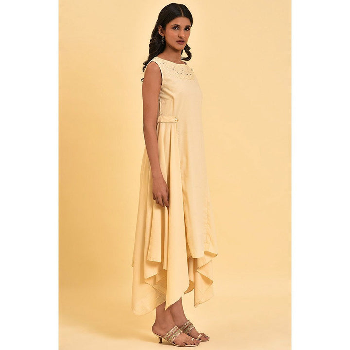 W Ecru Sleeveless Asymmetrical Embroidered Dress