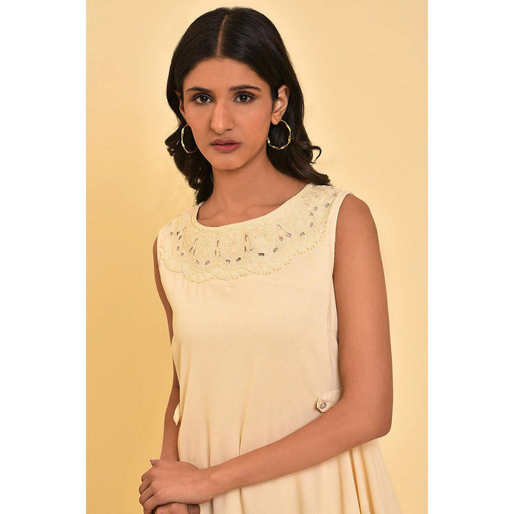 W Ecru Sleeveless Asymmetrical Embroidered Dress