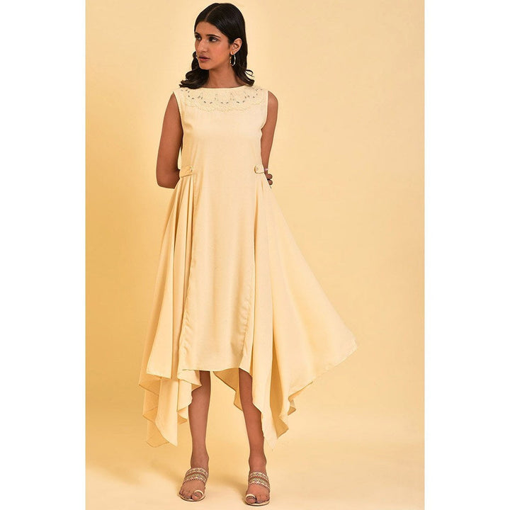 W Ecru Sleeveless Asymmetrical Embroidered Dress