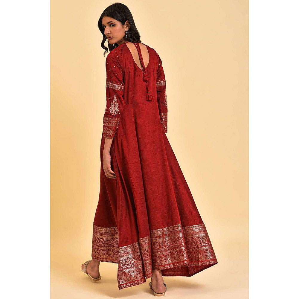 W Maroon Embroidered Festive Gown