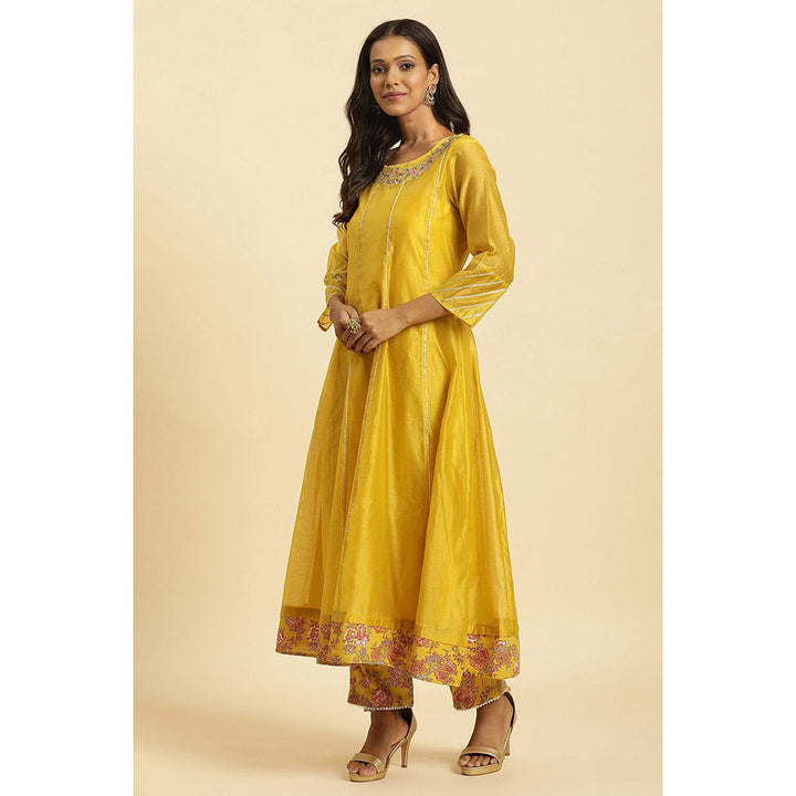 W Yellow Embellished Kurta, Straight Pant & Dupatta (Set of 3)