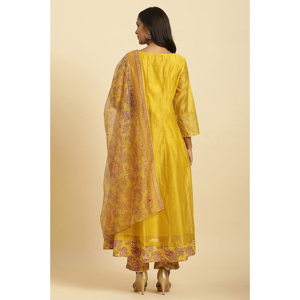 W Yellow Embellished Kurta, Straight Pant & Dupatta (Set of 3)