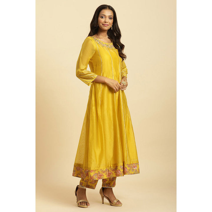 W Yellow Embellished Kurta, Straight Pant & Dupatta (Set of 3)