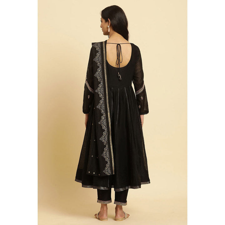 W Black Embroidered Kurta, Slim Pant & Dupatta (Set of 3)