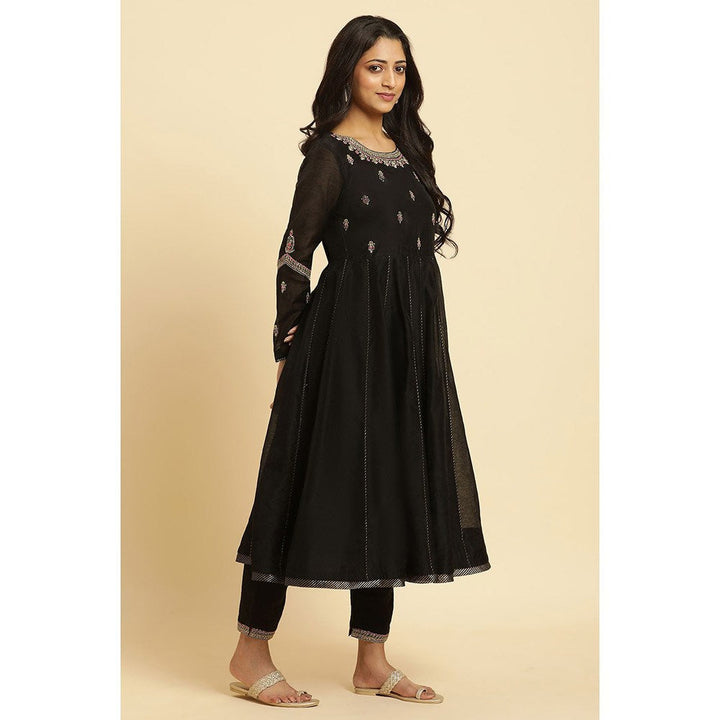 W Black Embroidered Kurta, Slim Pant & Dupatta (Set of 3)