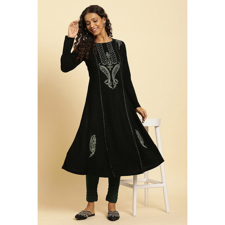 W Black Embroidered Kurta-Tight (Set of 2)