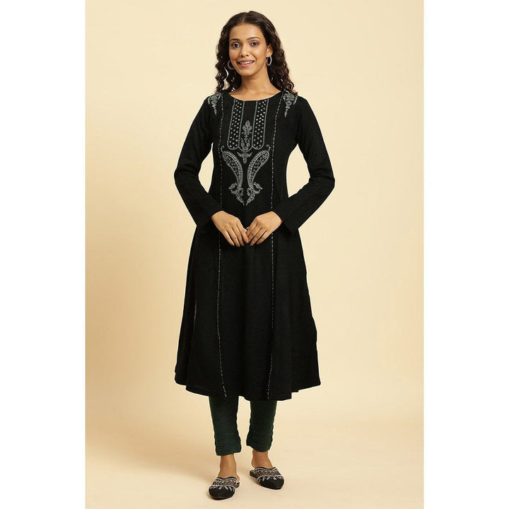 W Black Embroidered Kurta-Tight (Set of 2)