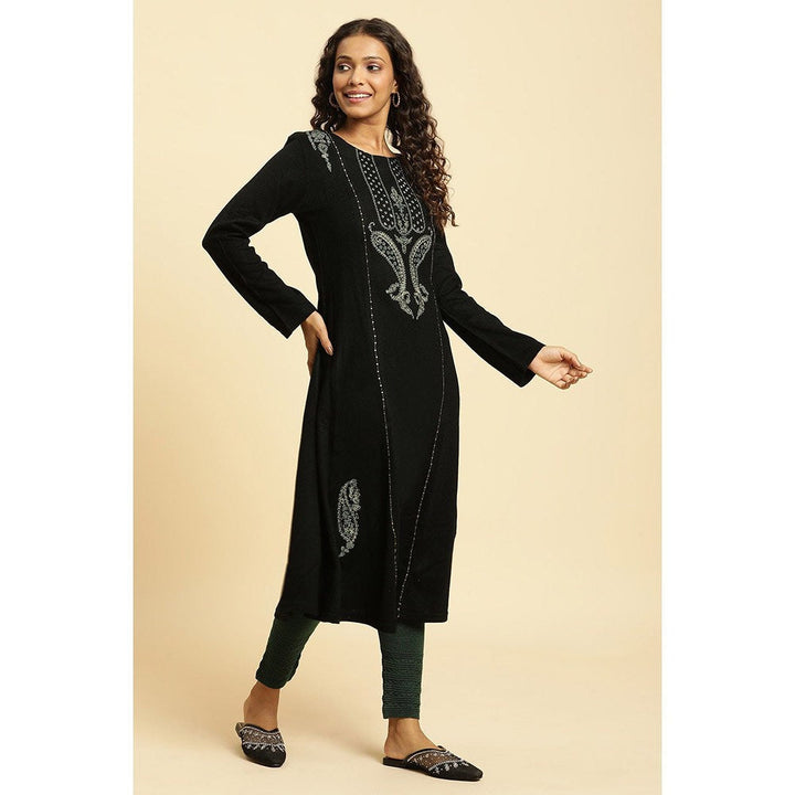 W Black Embroidered Kurta-Tight (Set of 2)