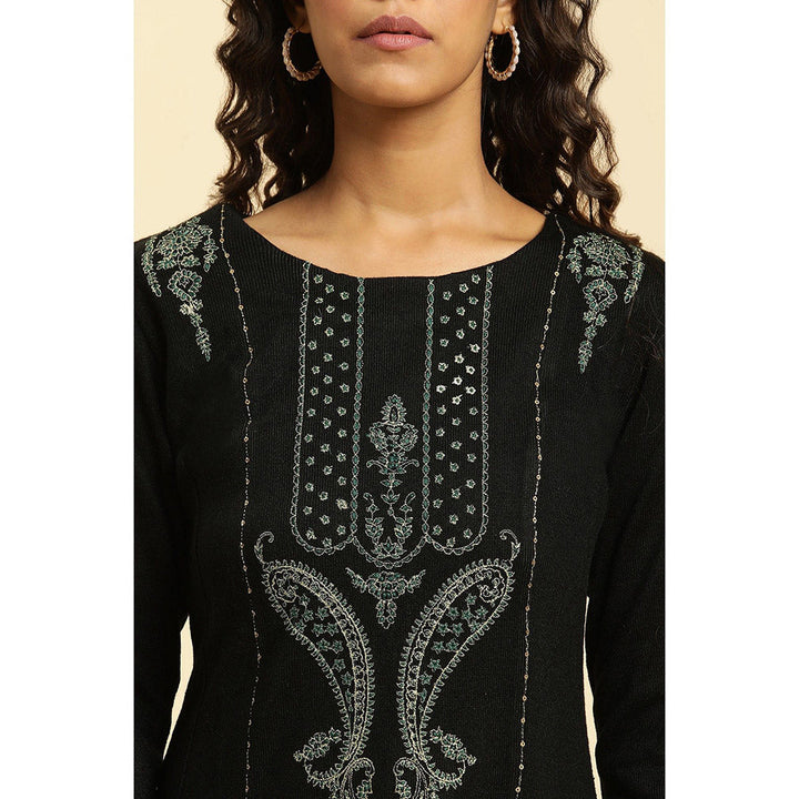 W Black Embroidered Kurta-Tight (Set of 2)