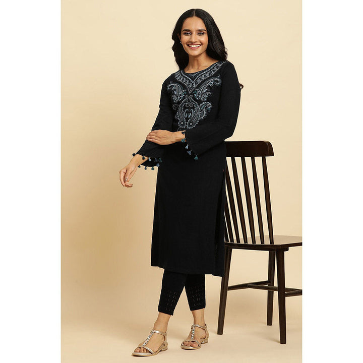 W Blue Embroidered Kurta-Tight (Set of 2)