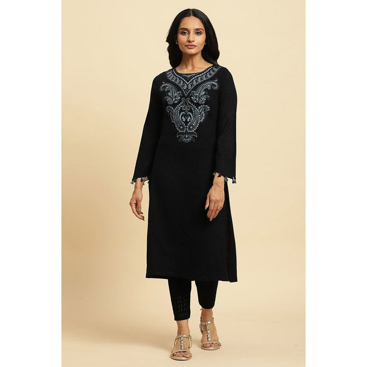 W Blue Embroidered Kurta-Tight (Set of 2)