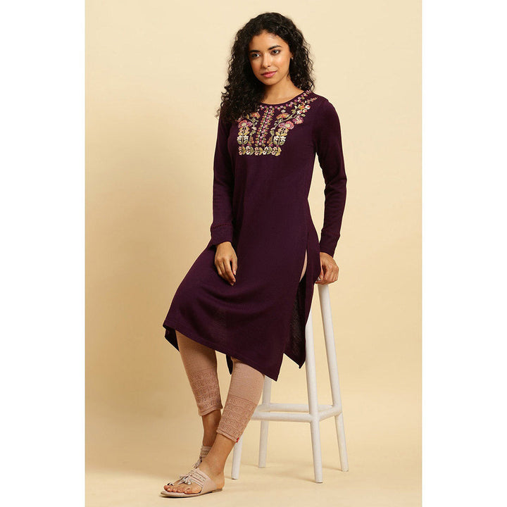 W Purple Embroidered Kurta & Tight (Set of 2)