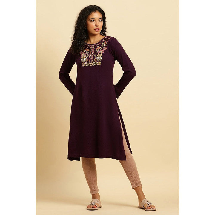 W Purple Embroidered Kurta & Tight (Set of 2)