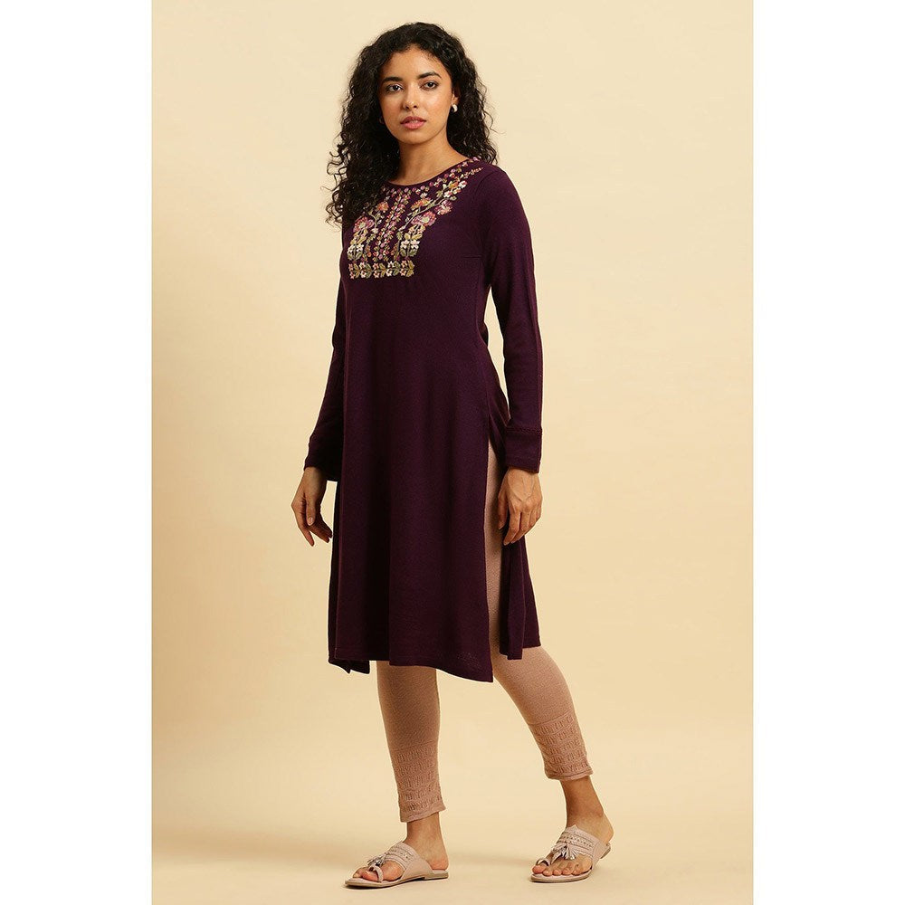 W Purple Embroidered Kurta & Tight (Set of 2)