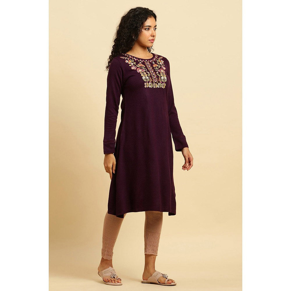 W Purple Embroidered Kurta & Tight (Set of 2)