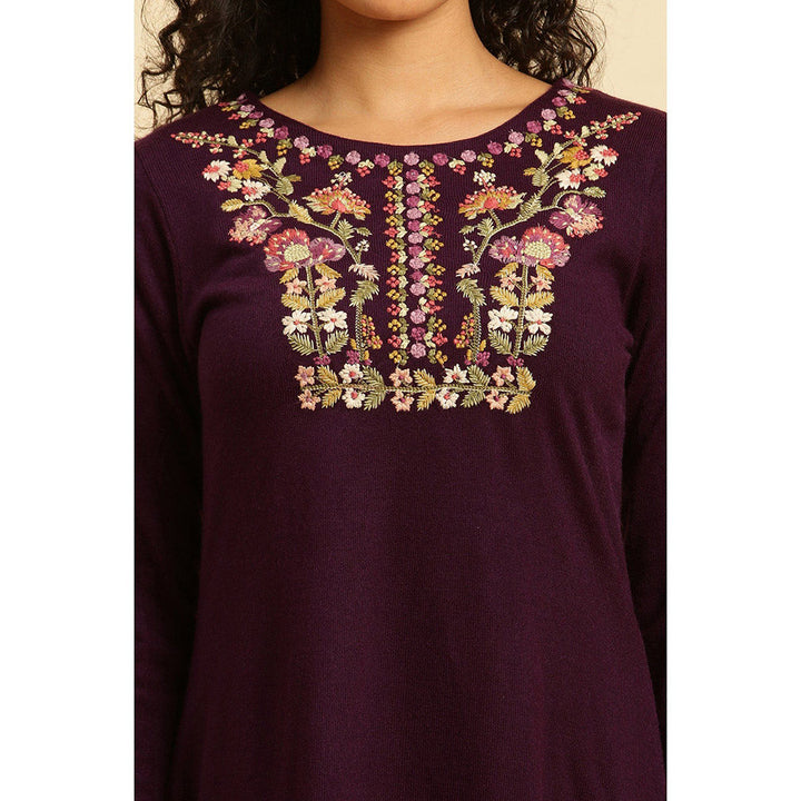 W Purple Embroidered Kurta & Tight (Set of 2)