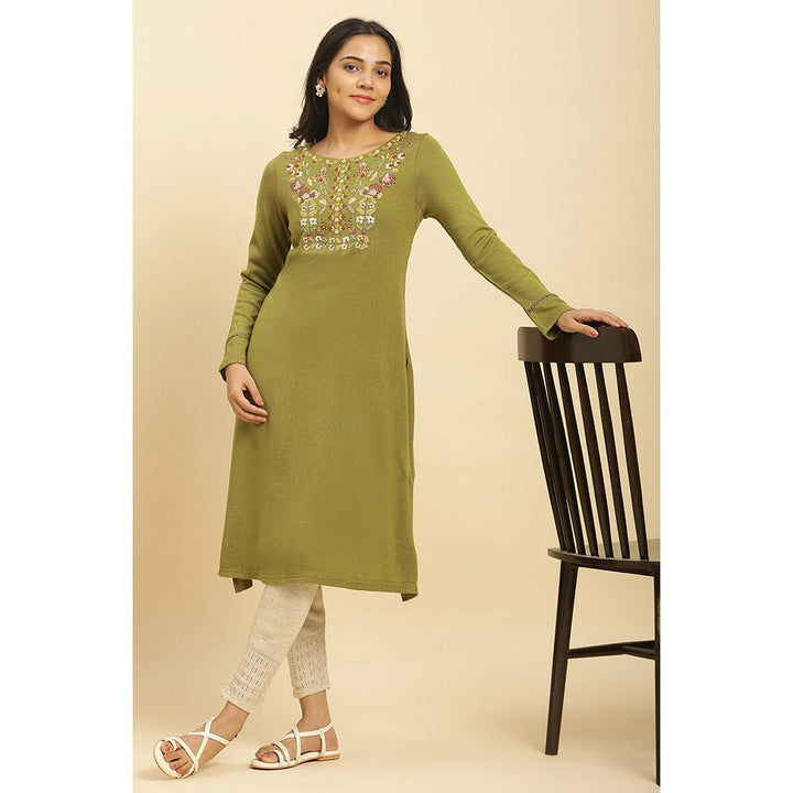 W Green Embroidered Kurta & Tight (Set of 2)