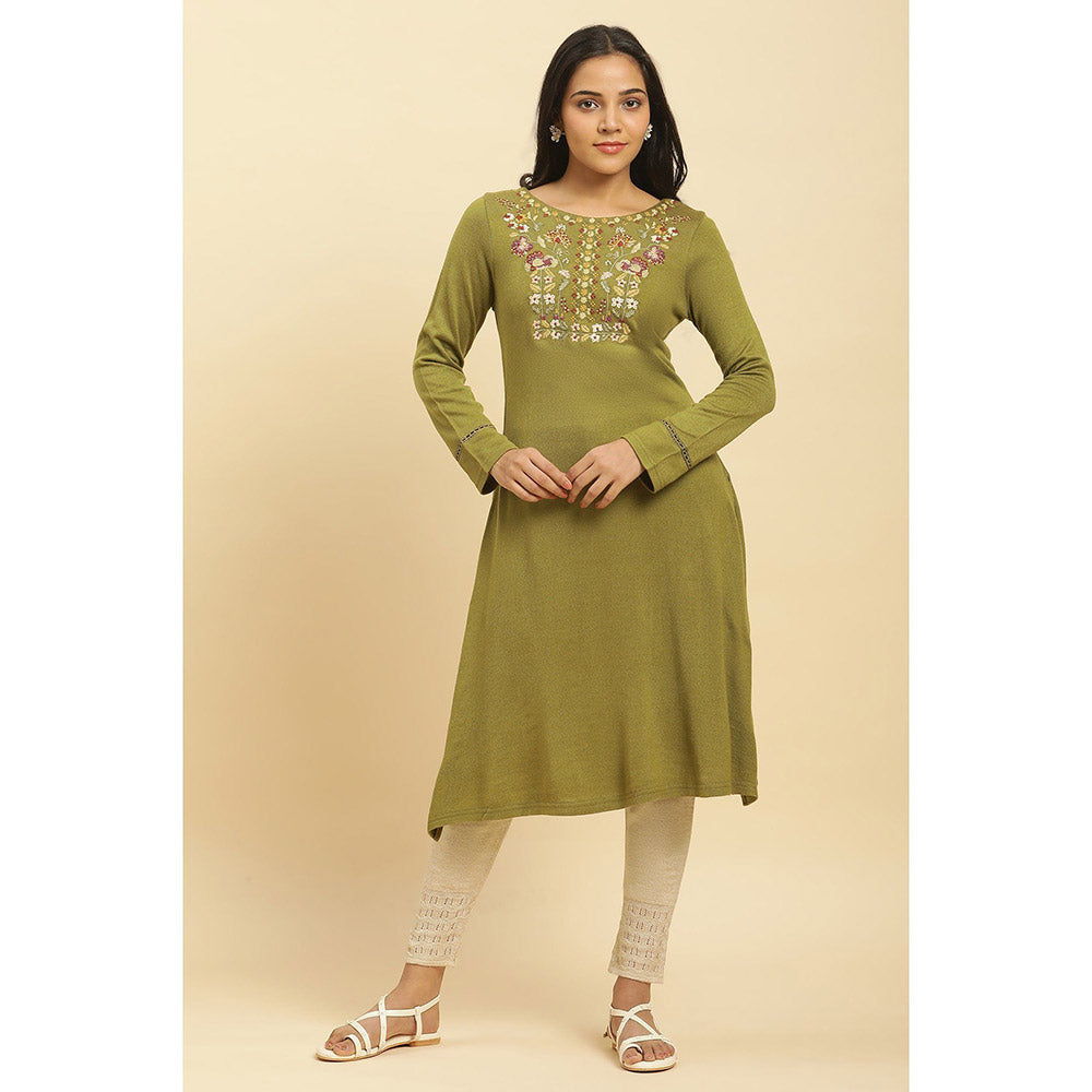 W Green Embroidered Kurta & Tight (Set of 2)