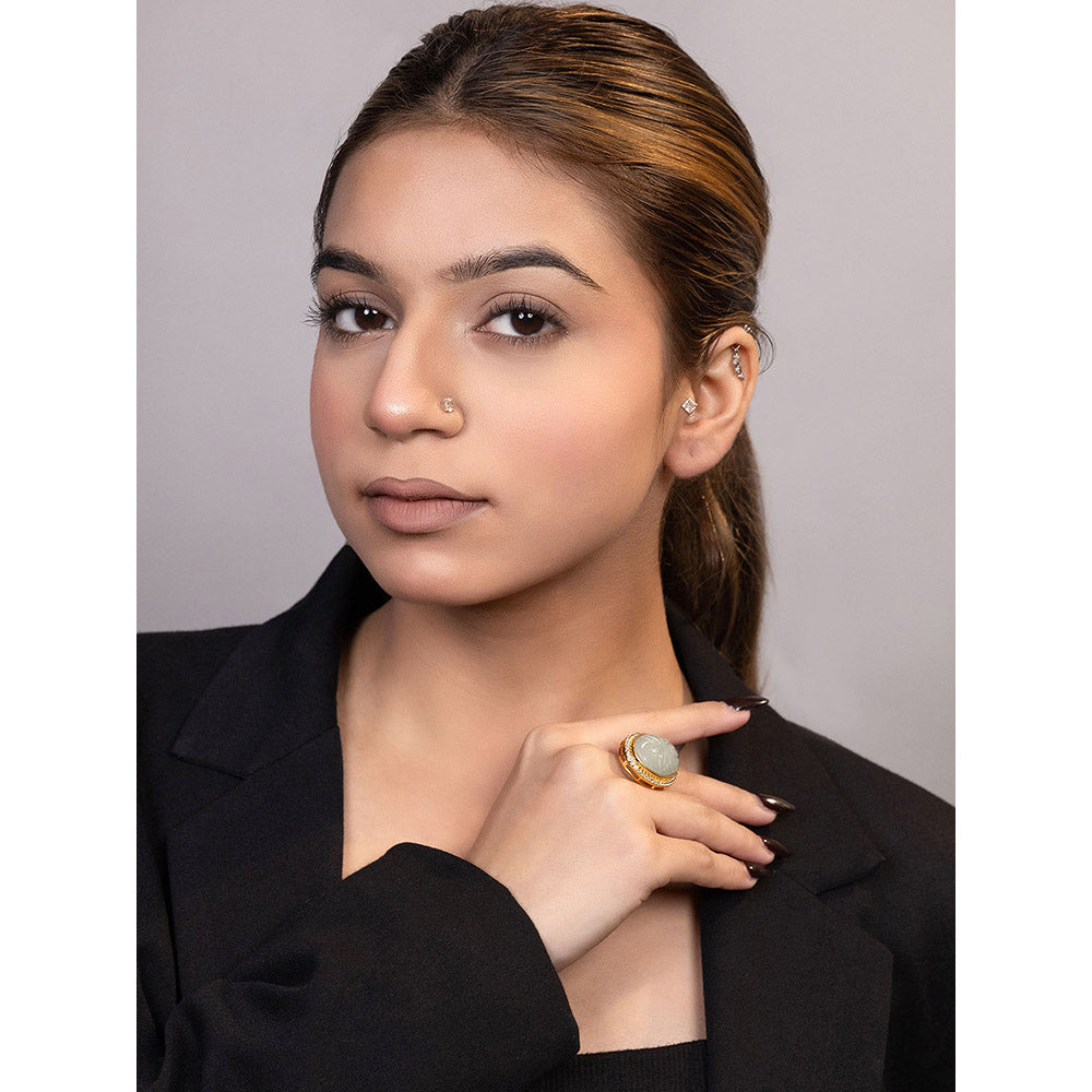 XAGO Le Lanai Gold-Plated Green Mossanite-Studded Adjustable Ring