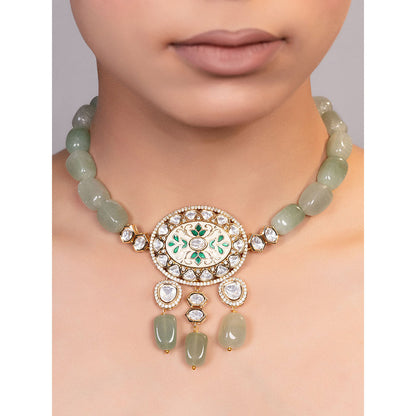 XAGO Le Teylie Green Kundan Beads and Mossanite Studded Necklace