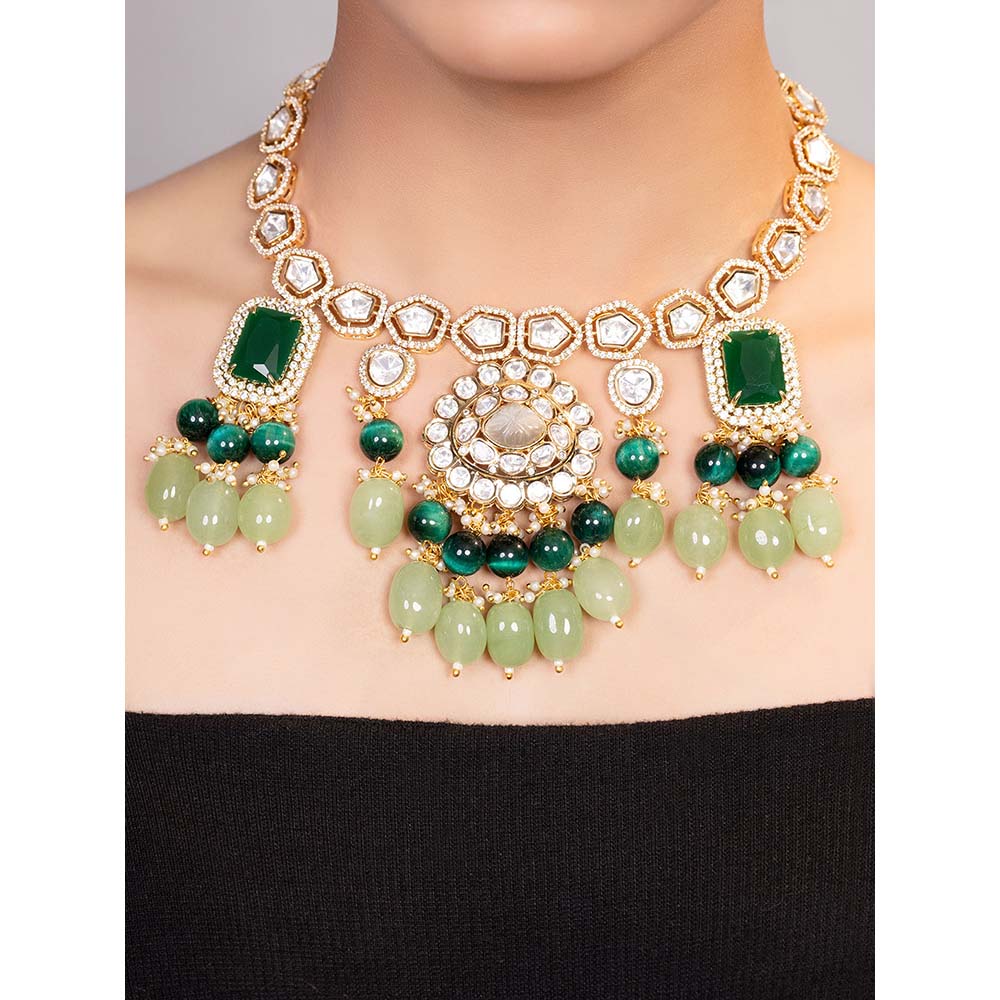 XAGO Le Liana Green Beads and Mossanite Studded Necklace