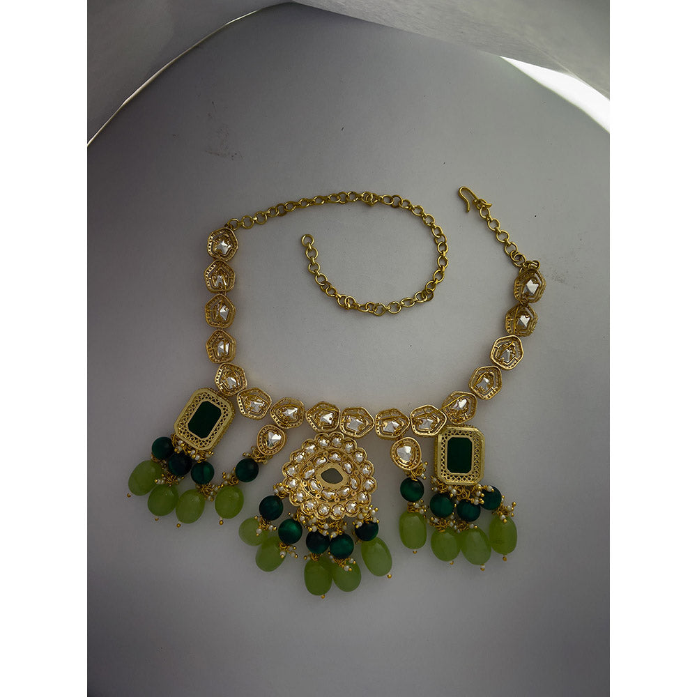 XAGO Le Liana Green Beads and Mossanite Studded Necklace