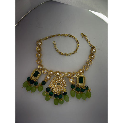 XAGO Le Liana Green Beads and Mossanite Studded Necklace