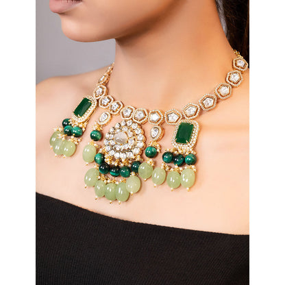 XAGO Le Liana Green Beads and Mossanite Studded Necklace