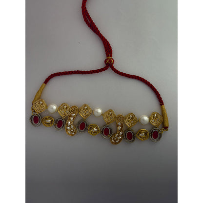 XAGO Le Azra Maroon Beads and Mossanite Choker Necklace