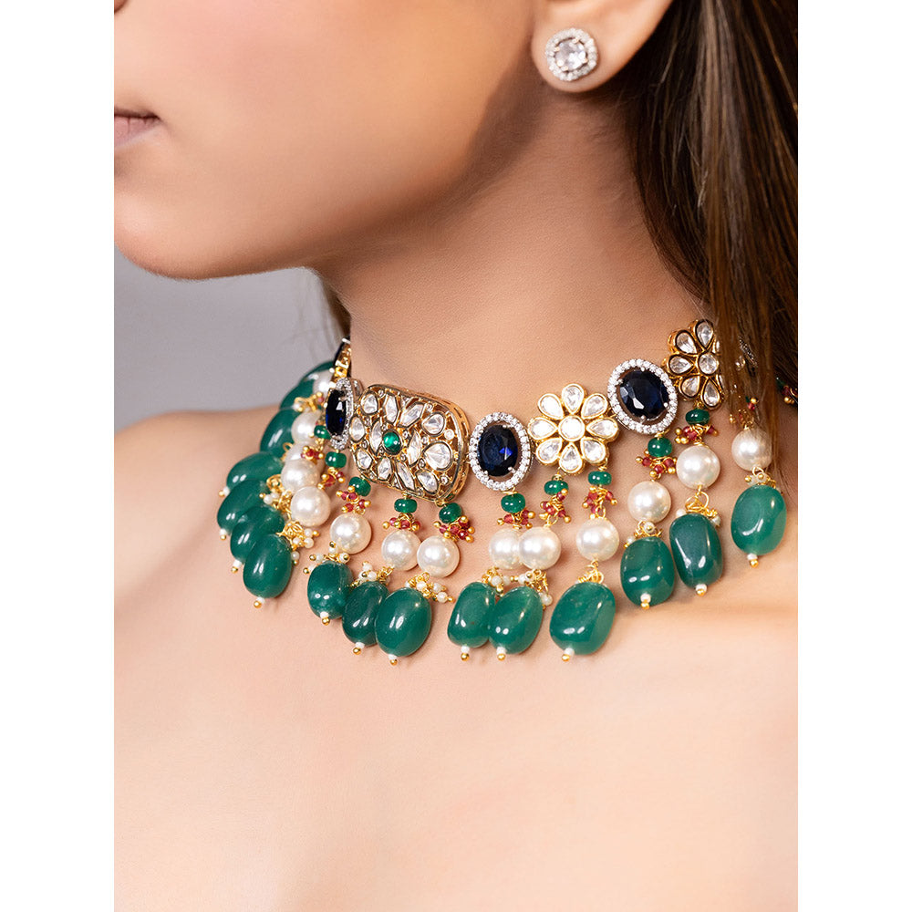 XAGO Le Shri Multi-Color Kundan Stone Choker Necklace