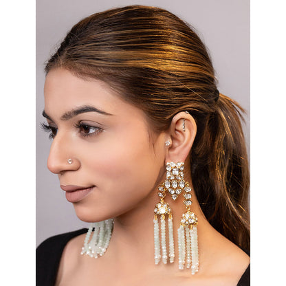 XAGO Le Yuvan Mint Green Kundan Beads Studded Jhumka Earrings