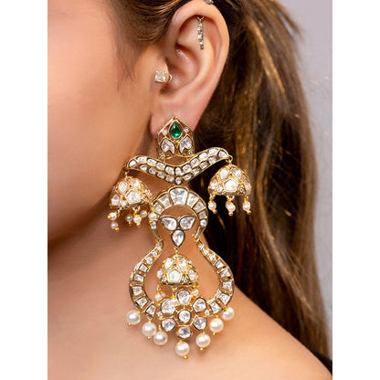 XAGO Le Nama Gold Plated Kundan Mossanite Drop Earrings