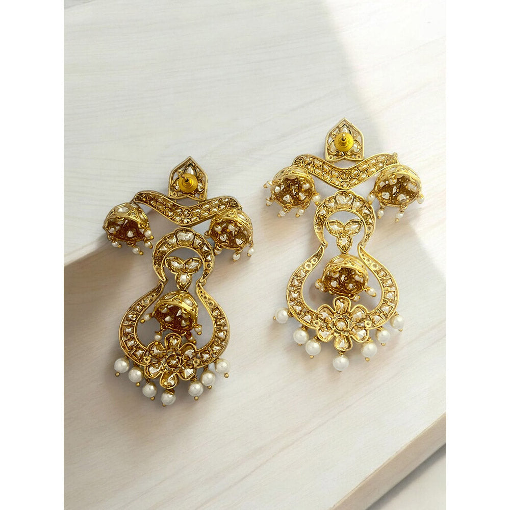 XAGO Le Nama Gold Plated Kundan Mossanite Drop Earrings