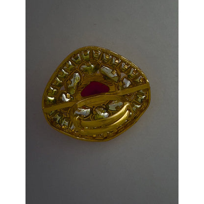 XAGO Le Kirion Gold-Plated Red Kundan Beads-Studded Adjustable Ring