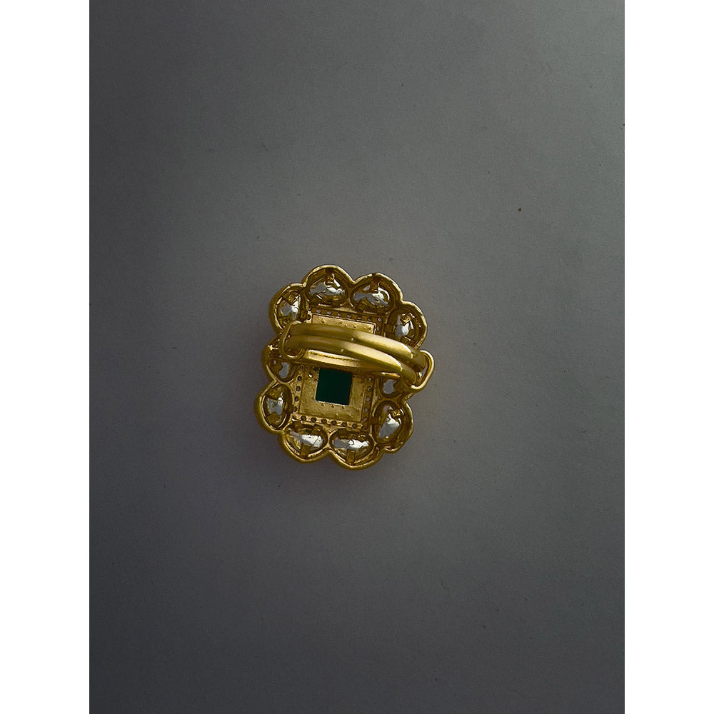 XAGO Le Calia Gold-Plated Green Kundan Studded Adjustable Ring