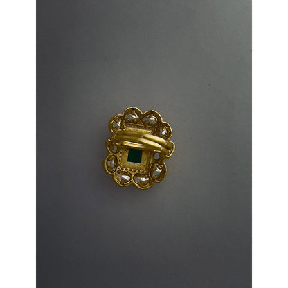 XAGO Le Calia Gold-Plated Green Kundan Studded Adjustable Ring