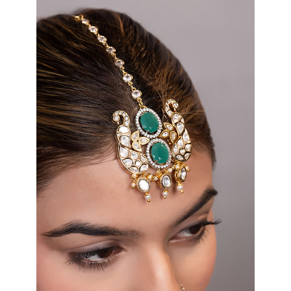 XAGO Le Ana Green Beads Kundan Studded Maangtikka