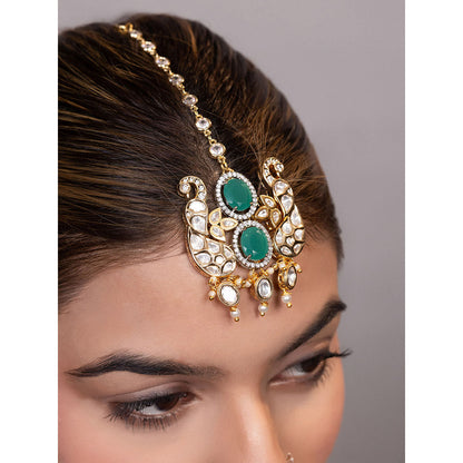 XAGO Le Ana Green Beads Kundan Studded Maangtikka