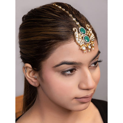 XAGO Le Ana Green Beads Kundan Studded Maangtikka