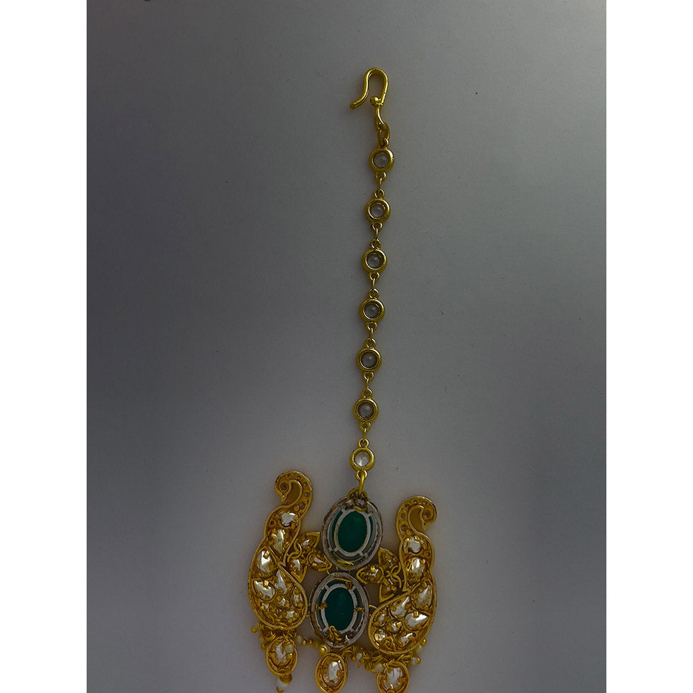 XAGO Le Ana Green Beads Kundan Studded Maangtikka