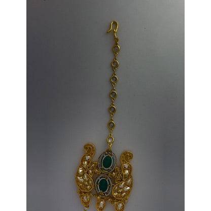 XAGO Le Ana Green Beads Kundan Studded Maangtikka