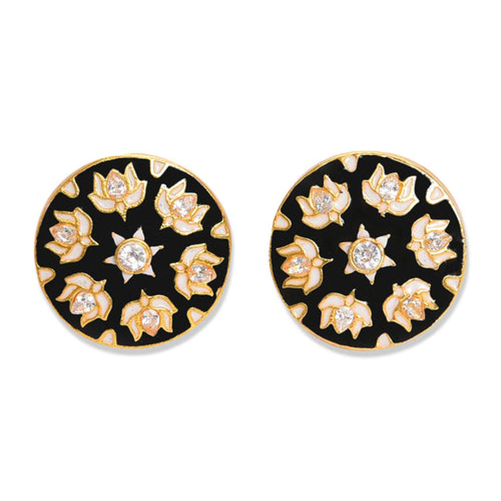 XAGO Gold Plated Black Floral-Shaped Cufflinks
