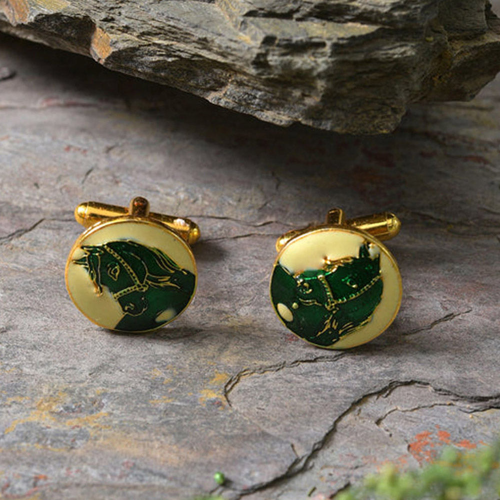 XAGO Gold and Green-Toned Round Cufflinks