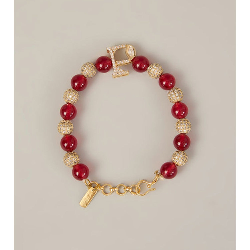 XAGO Aarav Rakhi - Polki Monogram Rakhi With Red Beads and Crystal Accents