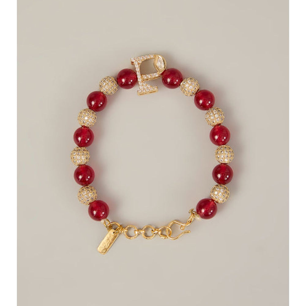 XAGO Aarav Rakhi - Polki Monogram Rakhi With Red Beads and Crystal Accents