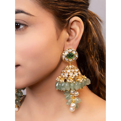 XAGO Le Valenn Gold Plated Moissanite And Green Pearls Studded Earrings