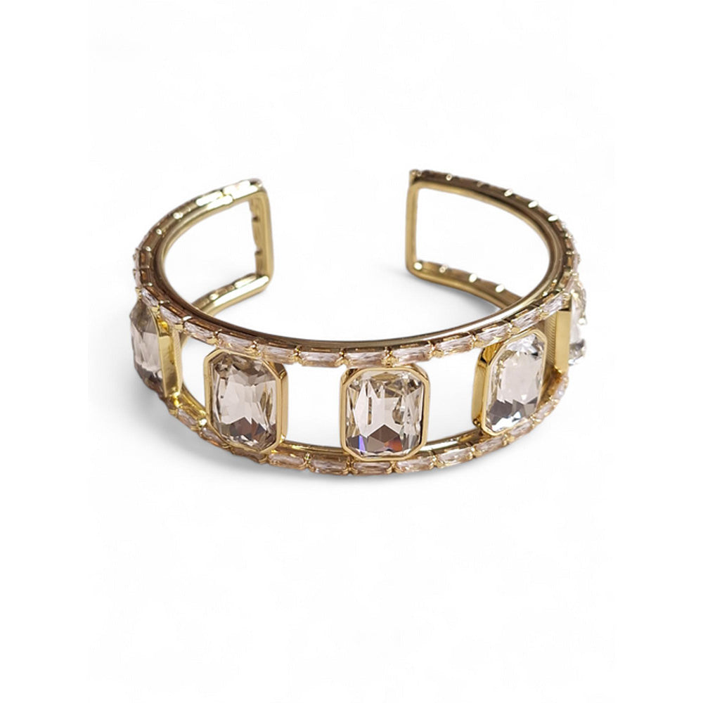 XAGO Le Oriya Gold Plated And White Stone Cuff Bracelet